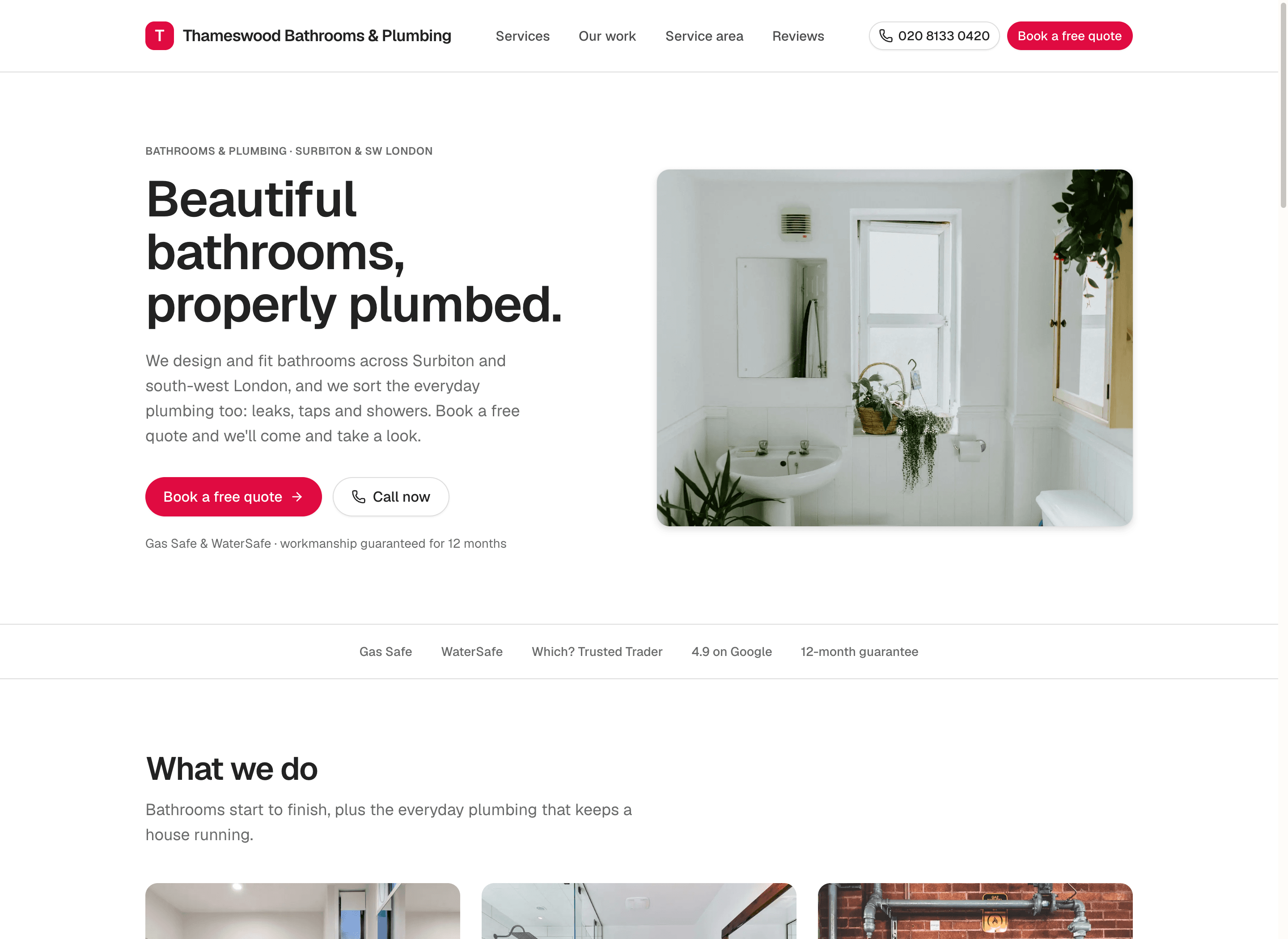 Homepage of the Thameswood Bathrooms & Plumbing demo build